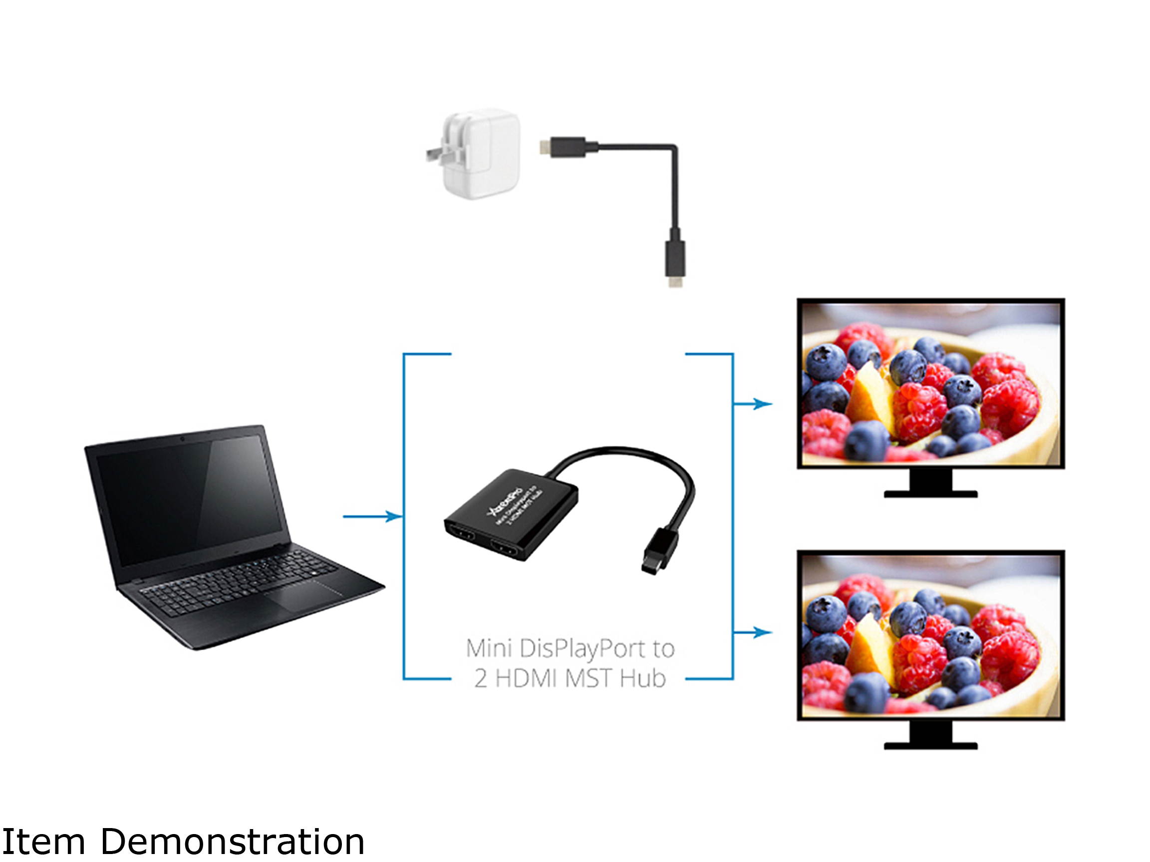XtremPro MDP-2HMMST Mini DisplayPort to 2 HDMI MST Hub High Def Audio Video Adapter