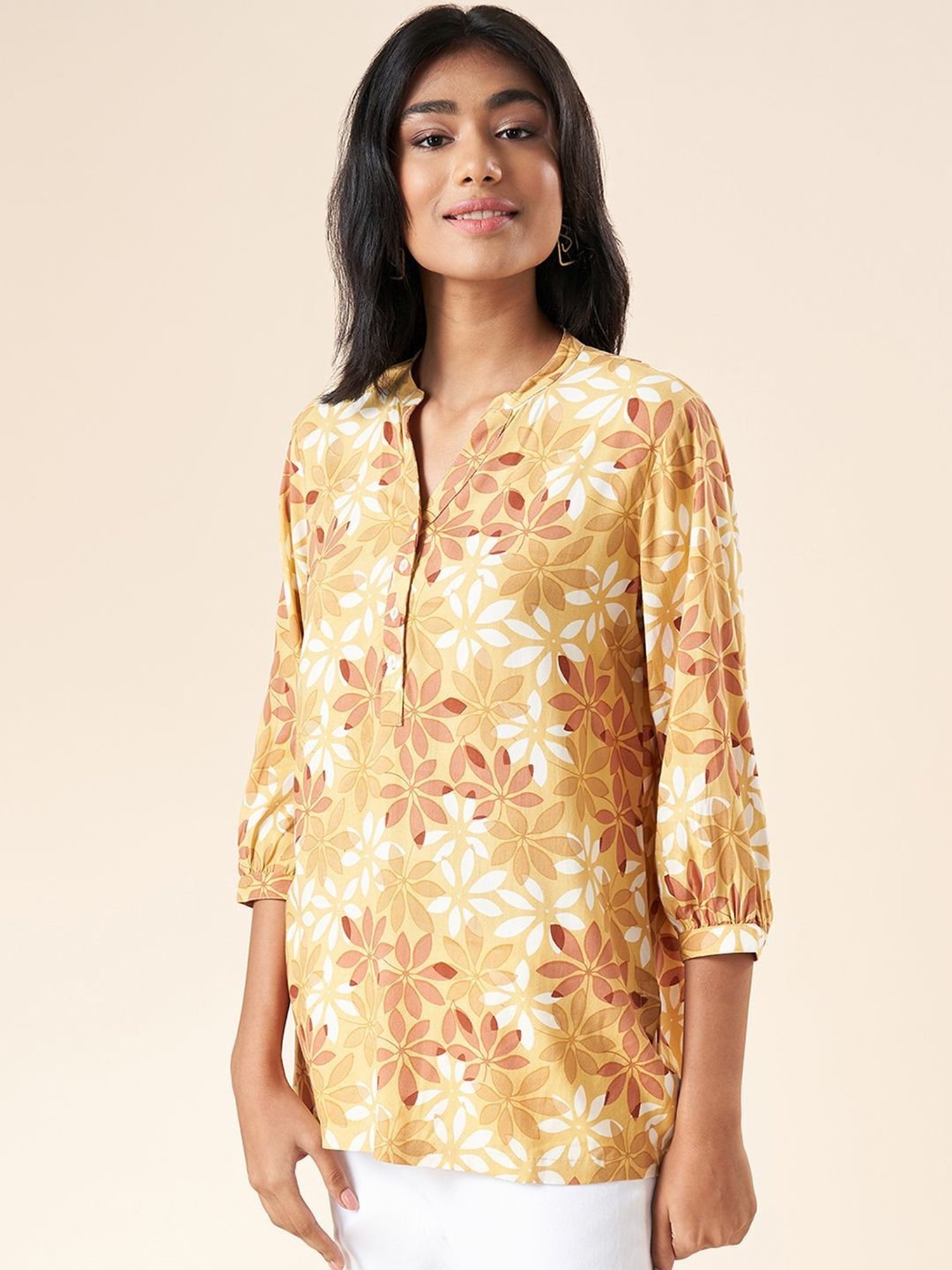 Akkriti by Pantaloons Mustard Printed Tunic