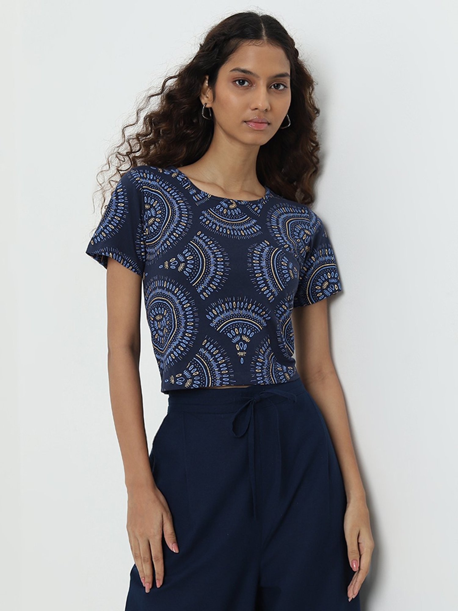 Bombay Paisley by Westside Navy Patterned Cotton Top