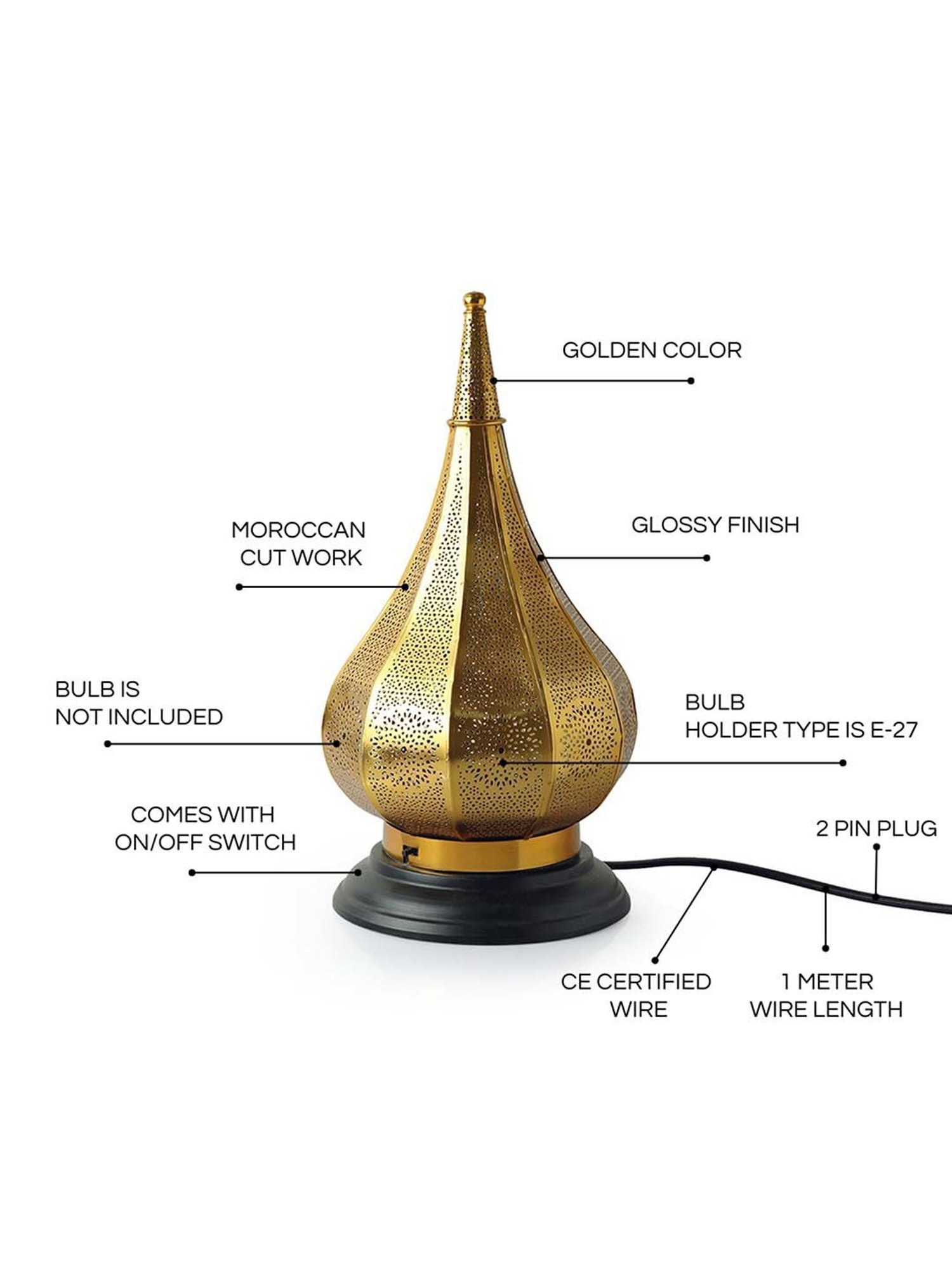 ExclusiveLane Golden Iron 39.62 cm Moroccan Dome' Handcrafted Table Lamp