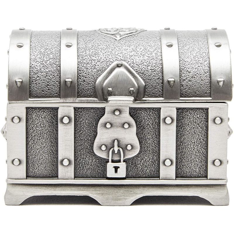 Silver Rectangle Vintage Treasure Chest Jewelry Box Storage Trinket Ring Earring Necklace Keepsake Case 2.9&rdquo;x2.1&rdquo;x2&rdquo;