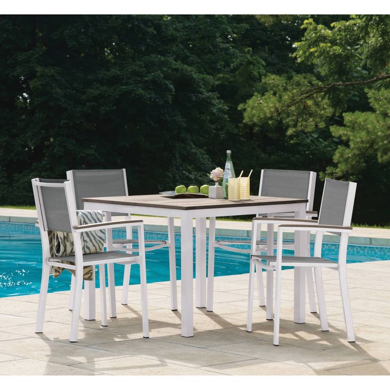 Travira 39" Square Patio Table with Vintage Tekwood Top & Chalk Powder-Coated Aluminum Frame - Oxford Garden