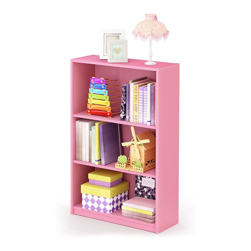 Furinno Jaya Home Simple Sleek Wooden 3 Tier Adjustable Office Open Bookcase Display Closet Storage Shelf for Living Room and Bedroom Spaces, Pink