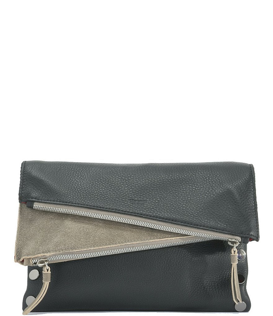 Hammitt Dillon 6-Way Fold Flap Snap Colorblock Medium Studded Pebbled Leather Crossbody Bag