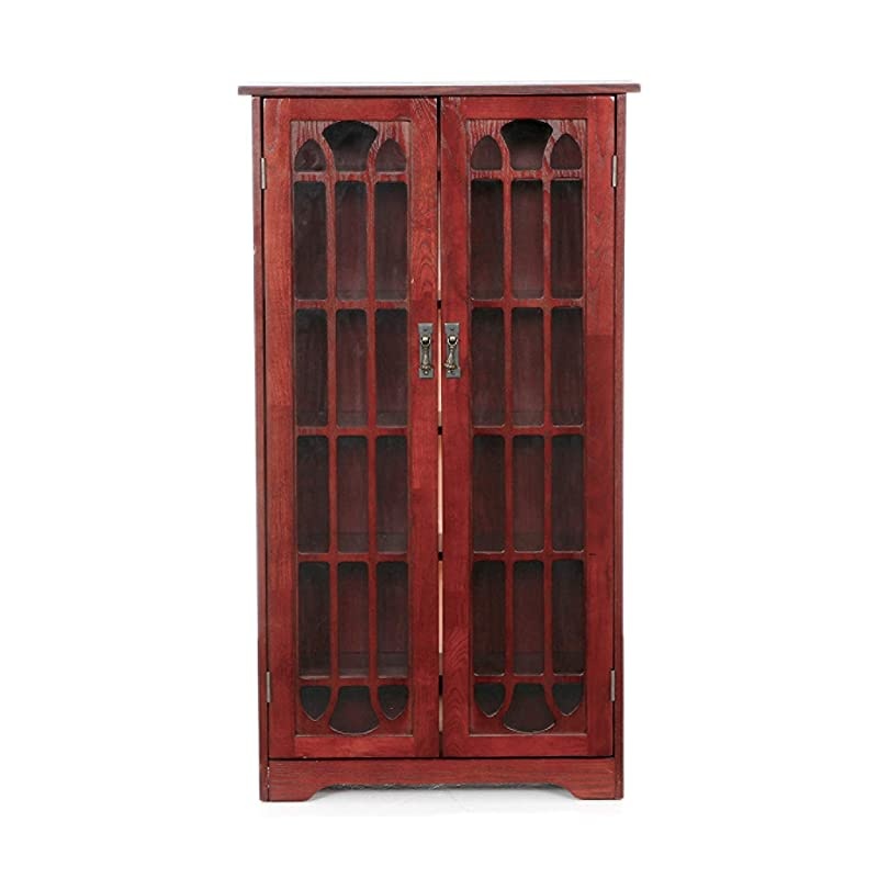 Window Pane Storage Adjustable Shelves Display Cabinet, 47.75" H x 26.25" W x 9.5" D, Cherry