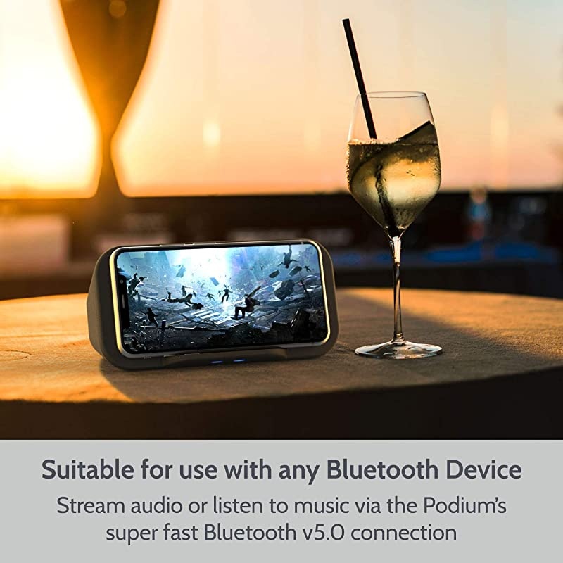 Speaker with Wireless Charger Stand, Premium Stereo Sound Speaker 18 Hours Playtime, 2 in 1 Home Audio Player Qi Charger Charging Compatible with iPhone, Samsung, Qi-Enabled Smartphones