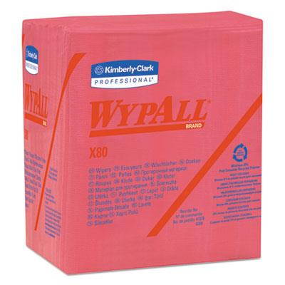 WYPALL X80 Wipers, 1/4-Fold, HYDROKNIT, 12 1/2 x 13, Red