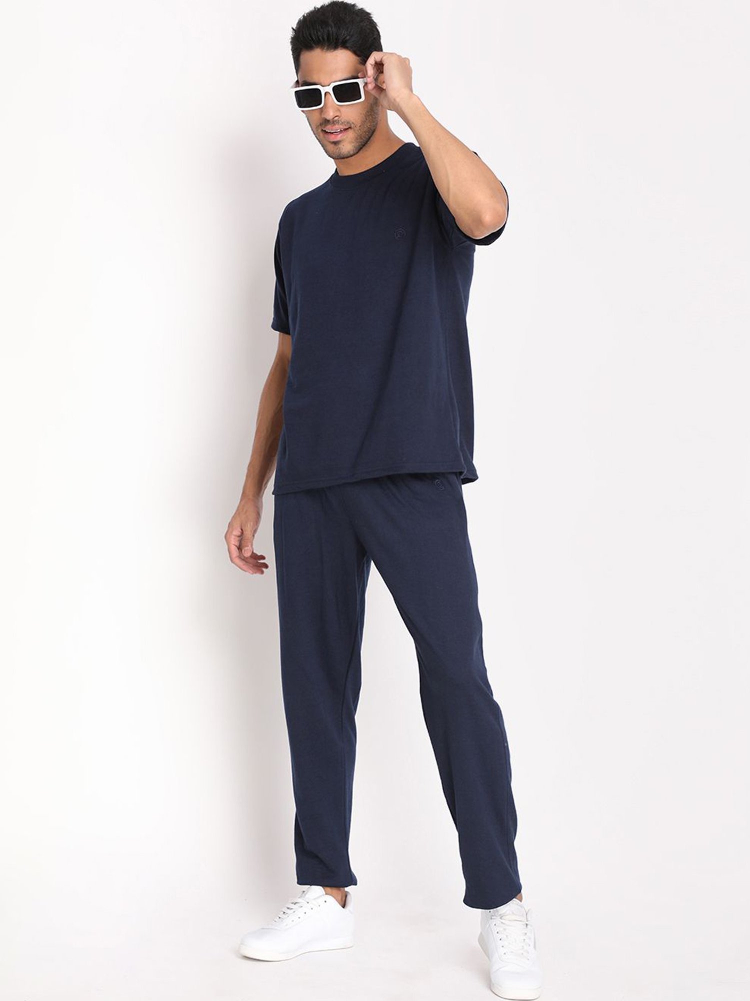 Chkokko Navy Cotton Relaxed Fit Track Pants