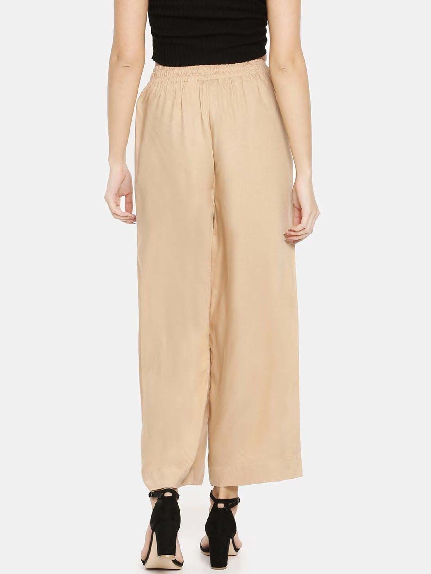 TWIN BIRDS Beige & Navy Mid Rise Palazzos - Pack Of 2