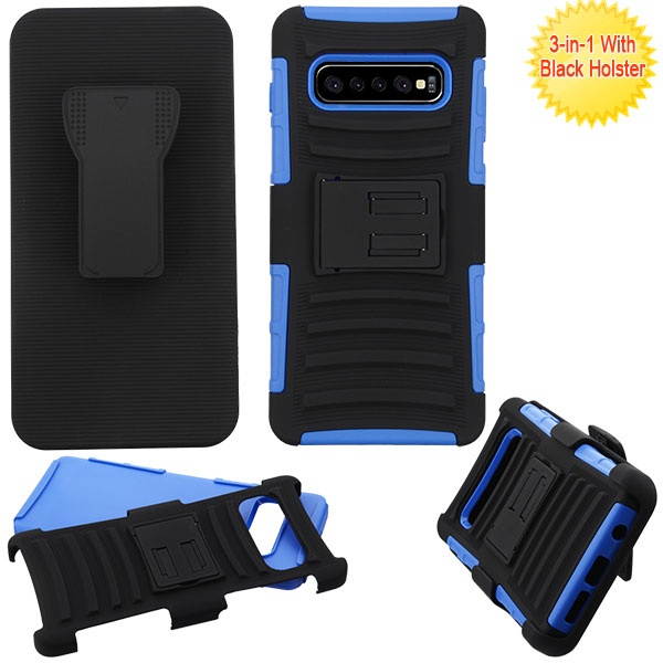 ASMYNA Black/Dark Blue Advanced Armor Stand Protector Cover Combo (w/ Holster) for Galaxy S10 plus