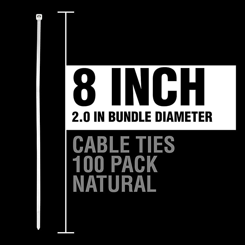 ZipIts Cable Ties 8 Inch 40 Lb Standard Duty Zip Ties 100 Pieces Natural UL Listed Contractor Quality Industrial Strength