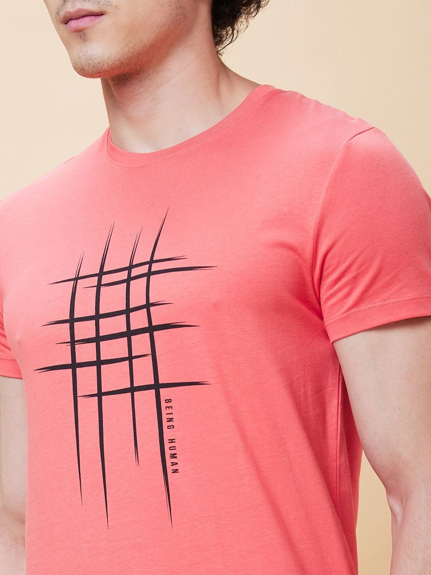 Being Human Pink Regular Fit Printed T-Shirt