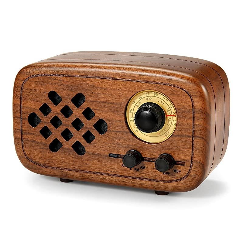 Retro Bluetooth Speaker, Handmade Walnut Wood Vintage Small Bluetooth Radio FM AM, Portable Wireless Speakers for Home and Office