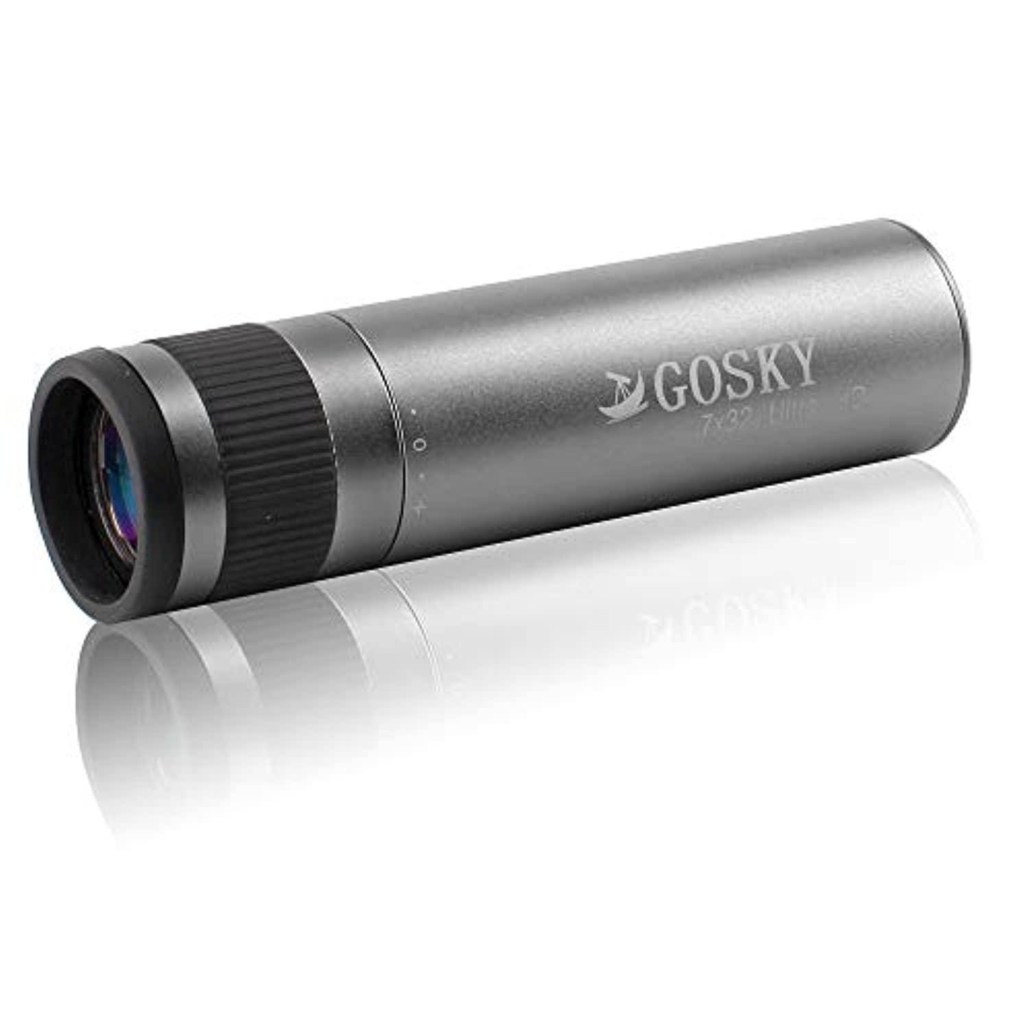 gosky 7x32 metal monocular telescope, hd compact monocular for bird watching sports travelling camping hiking hunting and outdo