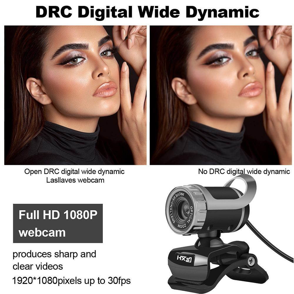 HXSJ S9 FULL HD 1080P Desktop Webcam USB Camera Web Camera Built-in Microphone Video Call Webcam for PC Laptop Desktop Computer (Black & Silver)