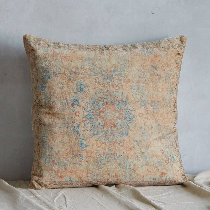 20"x20" Motif Printed Square Throw Pillow Teal/Ochre - Patina Vie