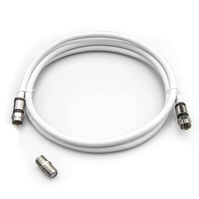 Coaxial Cable 3 Feet with RG6 Coax Cable Connector and FType Cable Extension Adapter White Coax Satellite TV 75 Ohm Cable