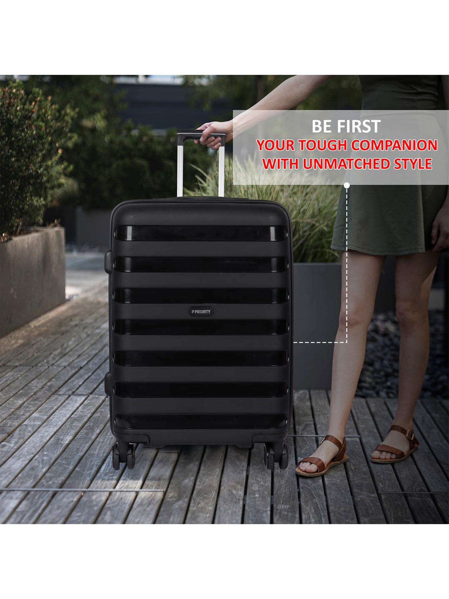 Priority Black 4 Wheels Large Hard Cabin Trolley Bag 50.8 cm