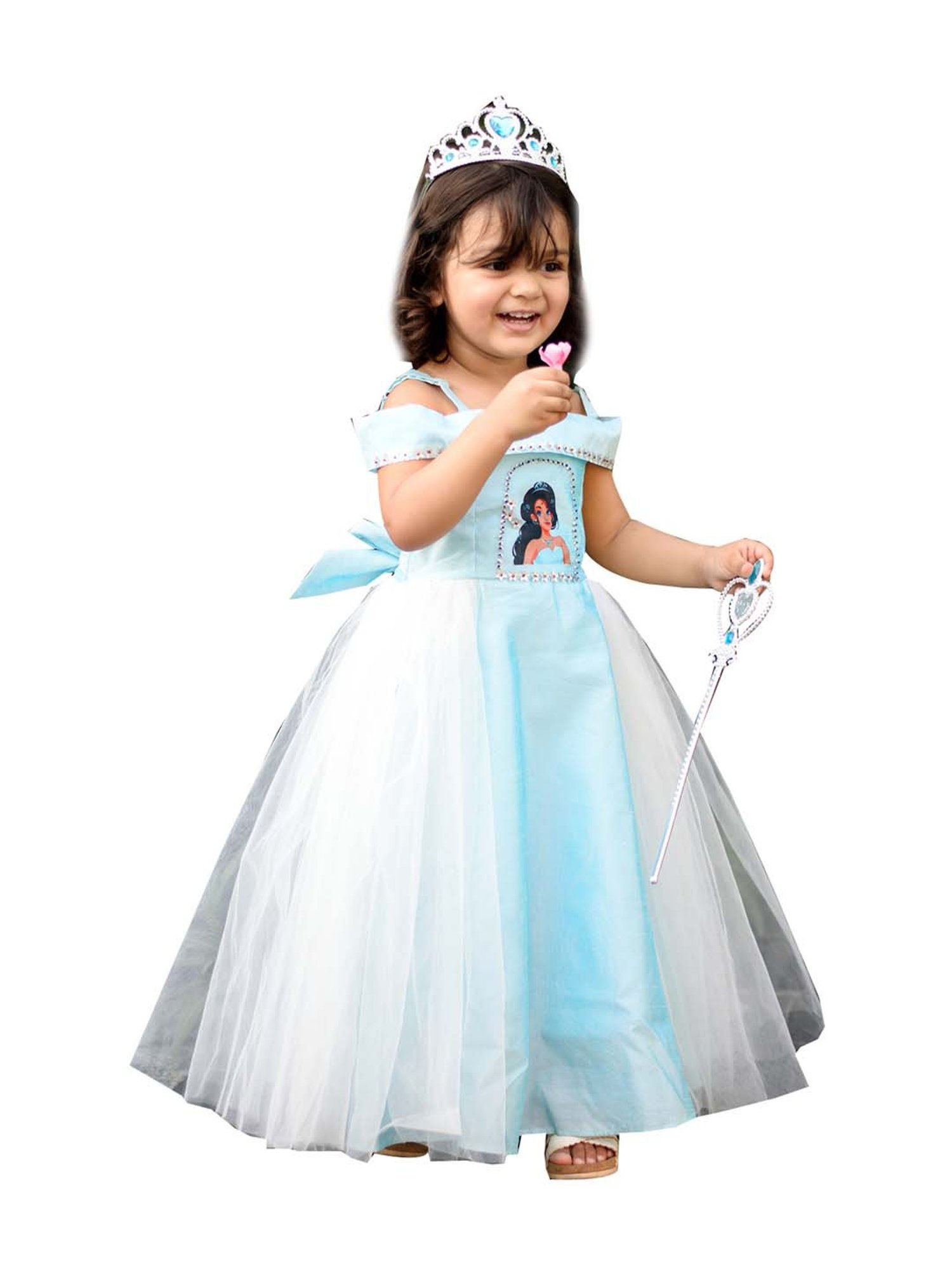 A Little Fable Kids Blue Embellished Gown