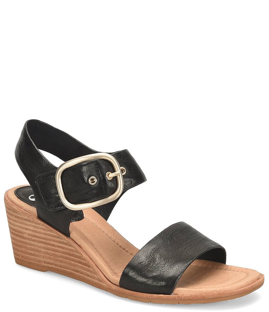 Sofft Greyston Leather Adjustable Buckle Wedge Sandals