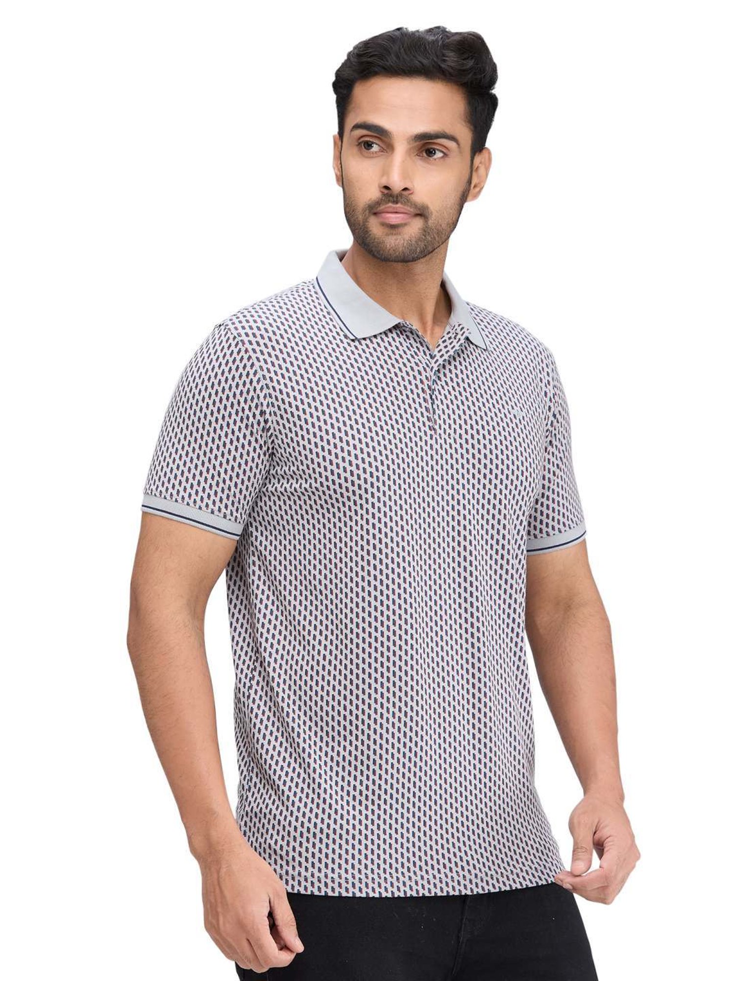 Park Avenue Grey Slim Fit Printed Polo T-Shirt