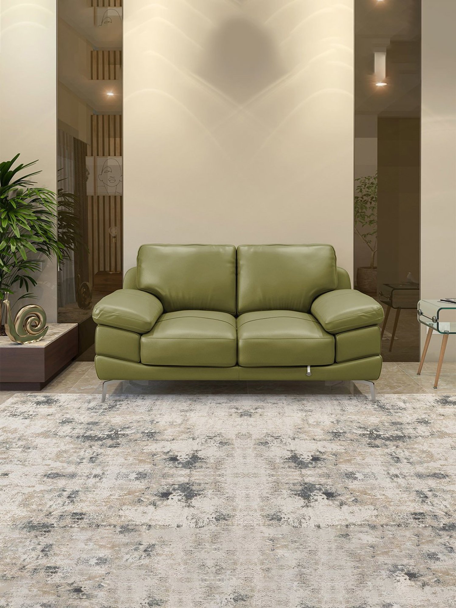 Durian Europa Green Leather 2 Seater Sofa