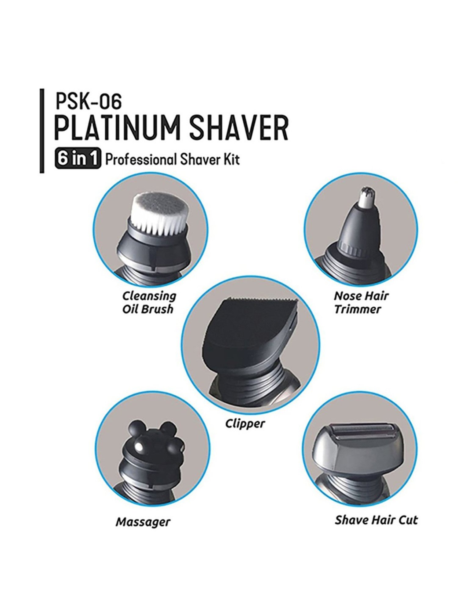 Groomiist PSK-06 Platinum Series Cordless 6 in 1 Professional Grooming Kit - 60 Min Runtime (Black)