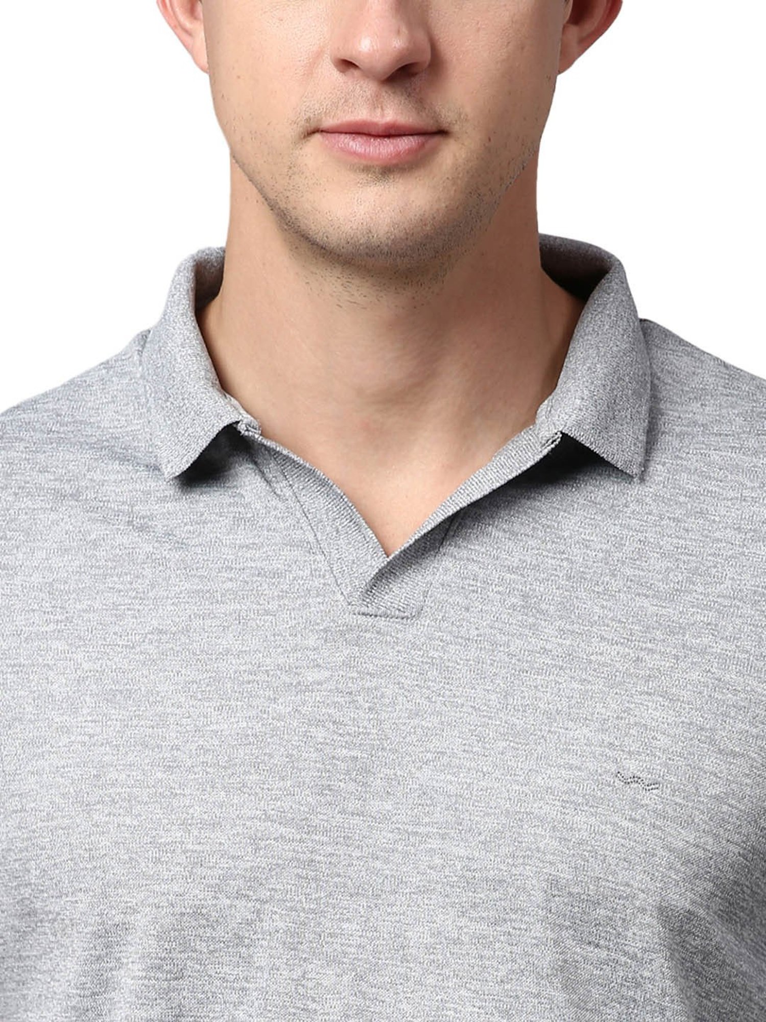Slowave Grey Regular Fit Self Design Polo T-Shirt