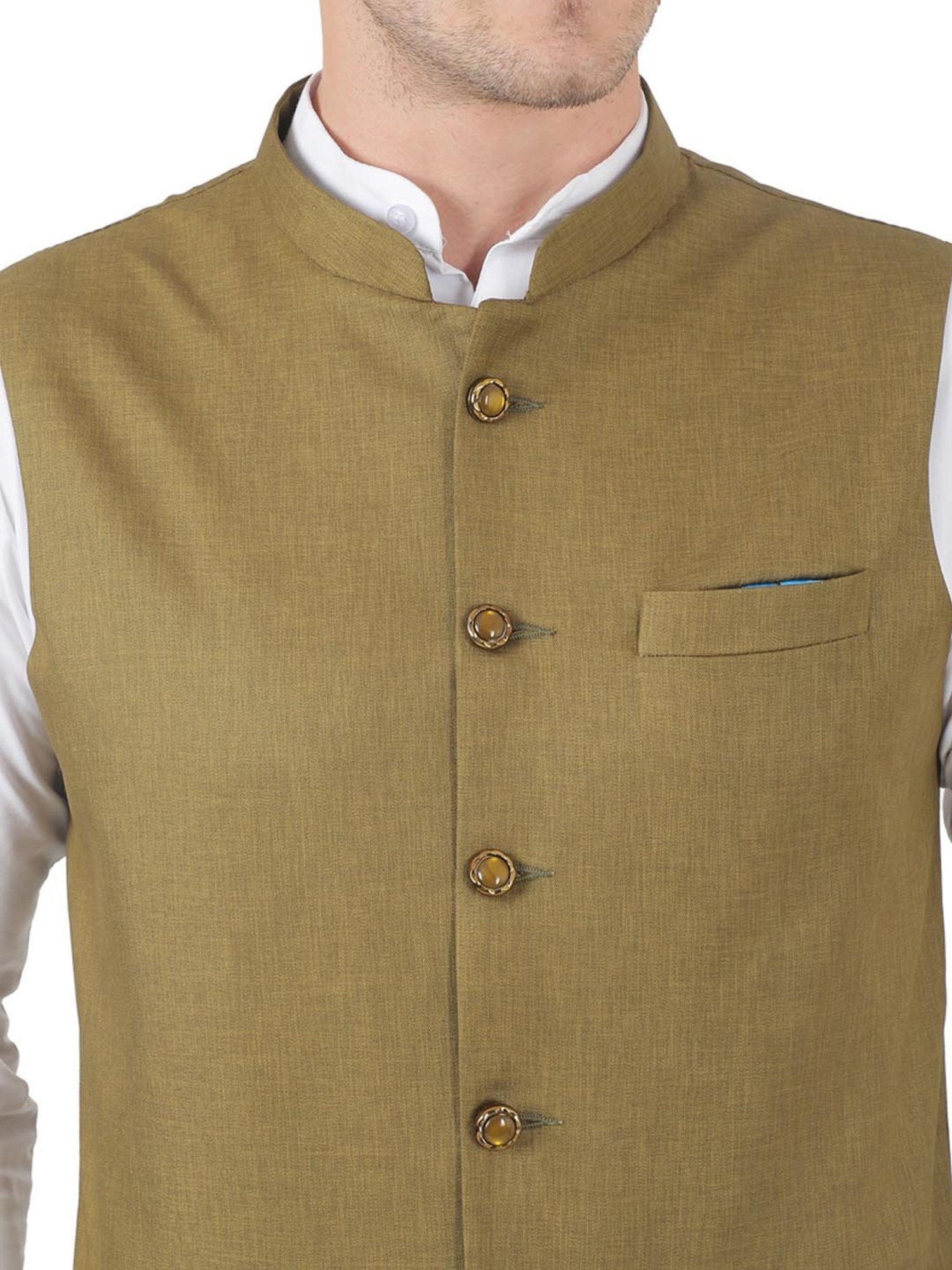 TAHVO Green  Slim Fit Nehru Jacket
