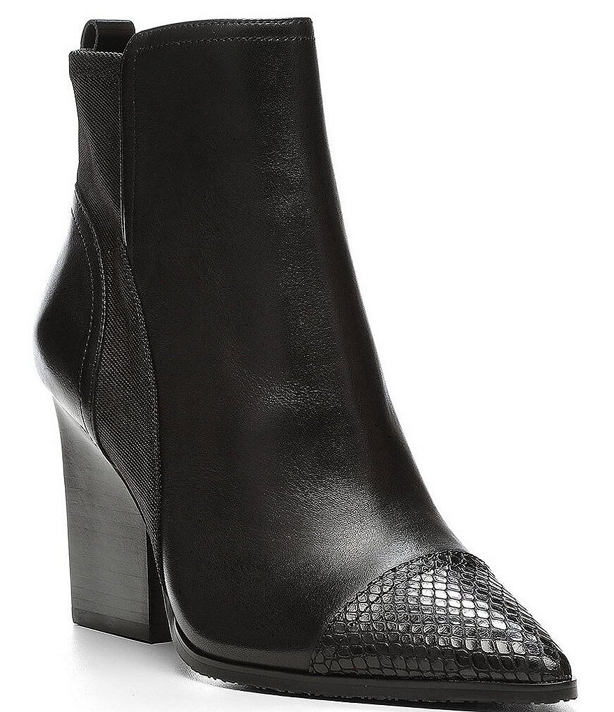 Donald Pliner Nicco Leather Snake Print Pointed Cap Toe Booties