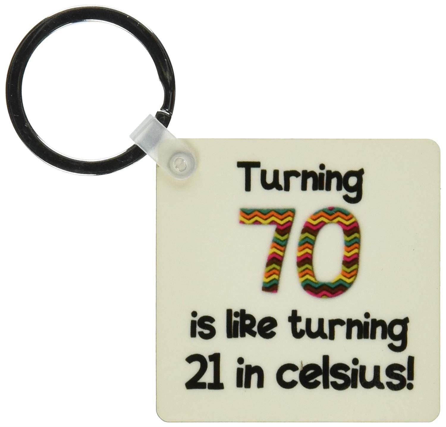 3dRose Turning 70 is Like Turning 21 in Celsius, Humorous 70th Birthday Gift Key Chains, Set of 2 (kc_184965_1)