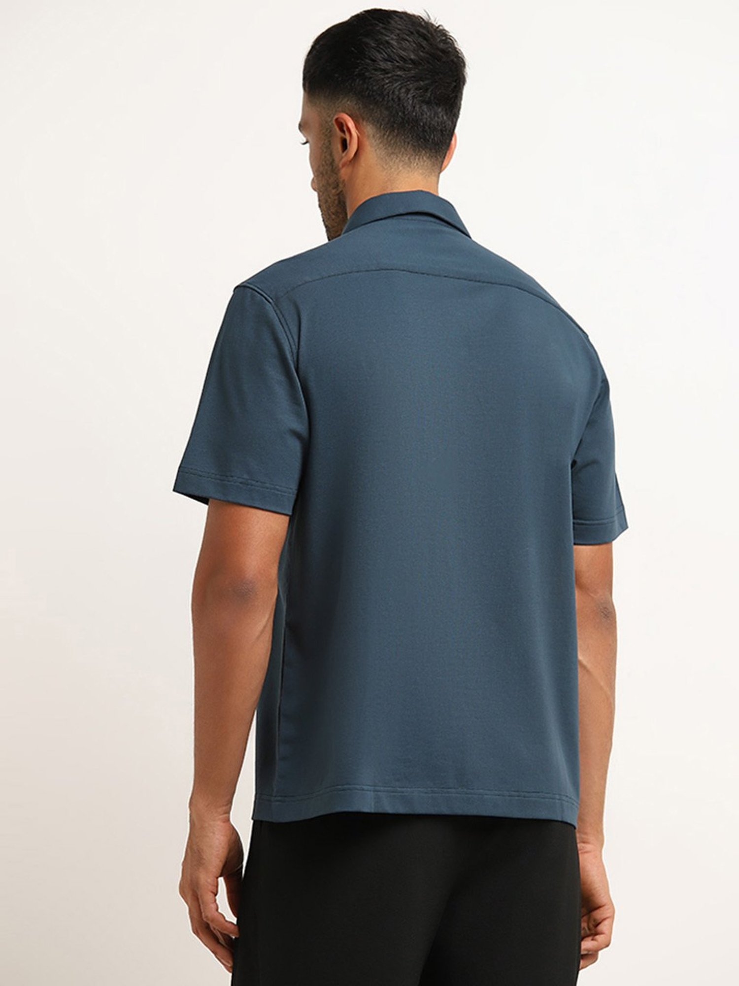 Ascot by Westside Dark Teal Cotton Blend Relaxed Fit Shirt