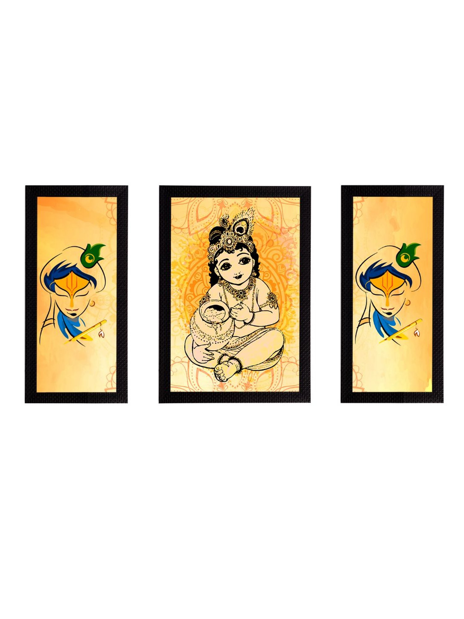 eCraftIndia Set of 3 Lord Krishna Satin Matt Texture UV Art Painting