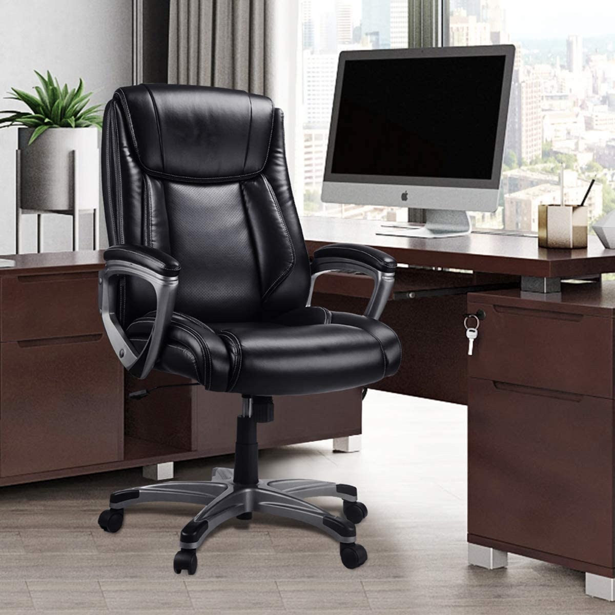 360&deg; Swivel Executive Office Chair High Back Leather Executive Computer