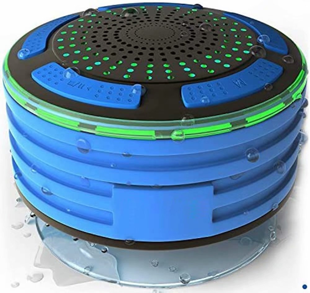 Shower Radio Portable Bluetooth Speaker,IPX7 Waterproof, Shockproof, Dustproof with LED Lights &ndash; Bluetooth 4.0 Pairs with Phones, Tablets, Computer and Radio(Blue)