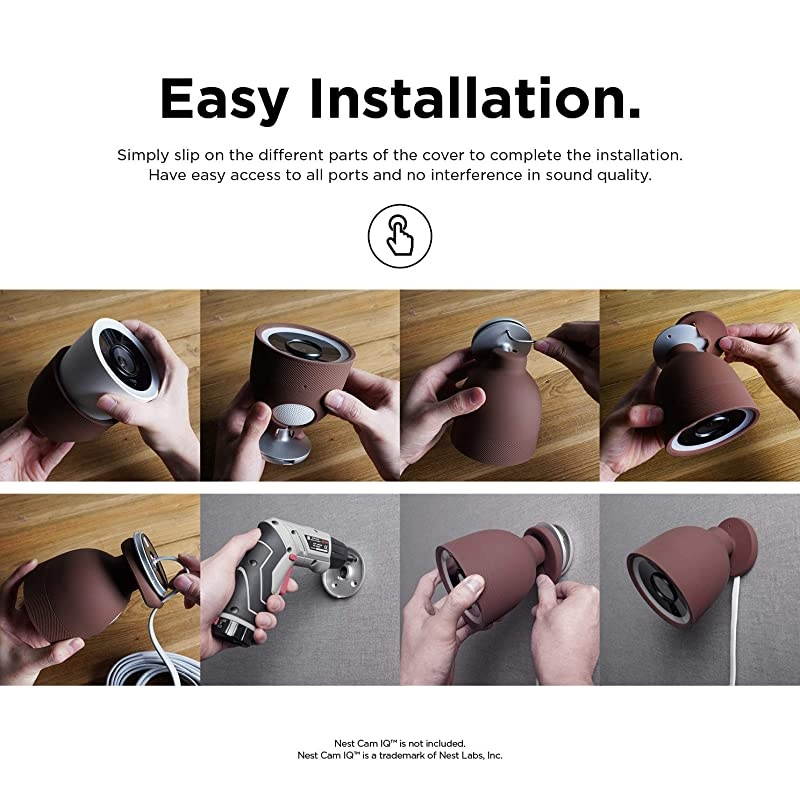 Google Nest Cam IQ Outdoor Security Camera Cover Dark Brown Infrared LED Visible Holes for MicrophoneSpeaker Camouflage Easy Installation AllWeather Protective Skin Ventilation