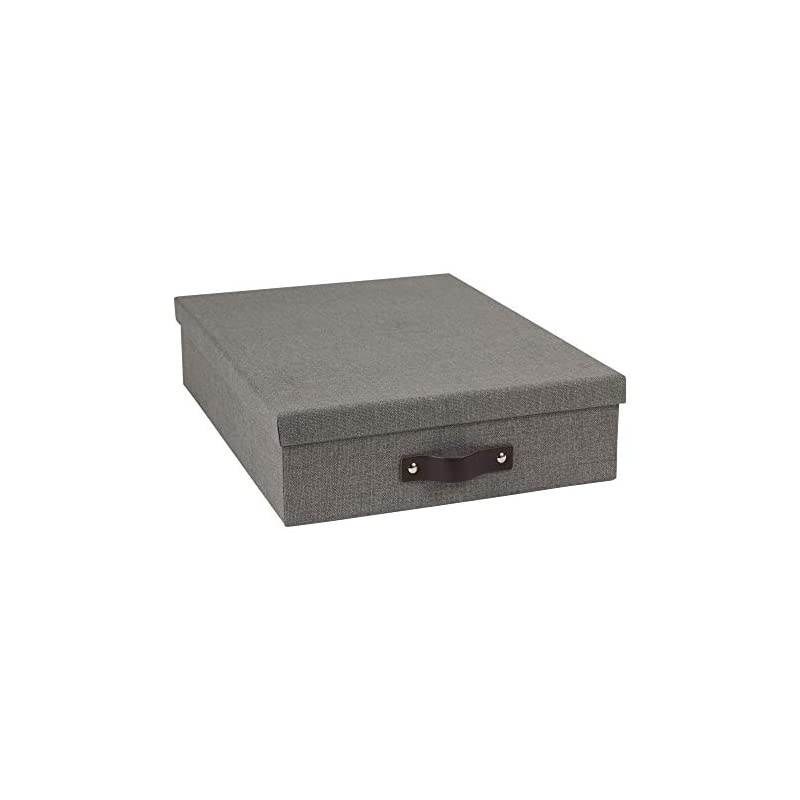 Oskar Letter Box, Canvas-Like Paper-Laminated Fiberboard with Leather Handle, Gray, 3 3 x 10 2 x 13 8 Inches