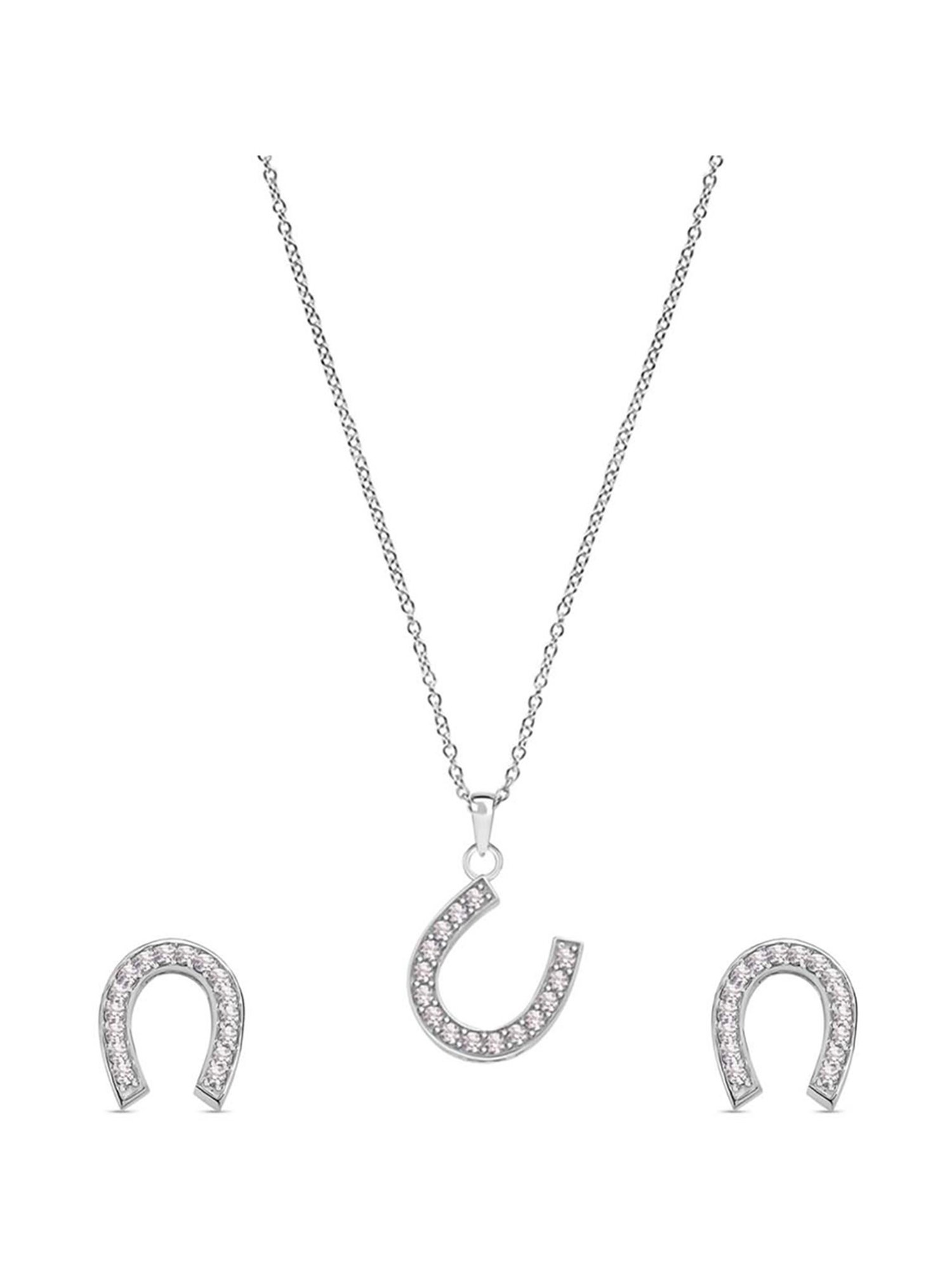 Ornate Jewels 92.5 Sterling Silver AD Horseshoe Necklace & Earring Set for Women