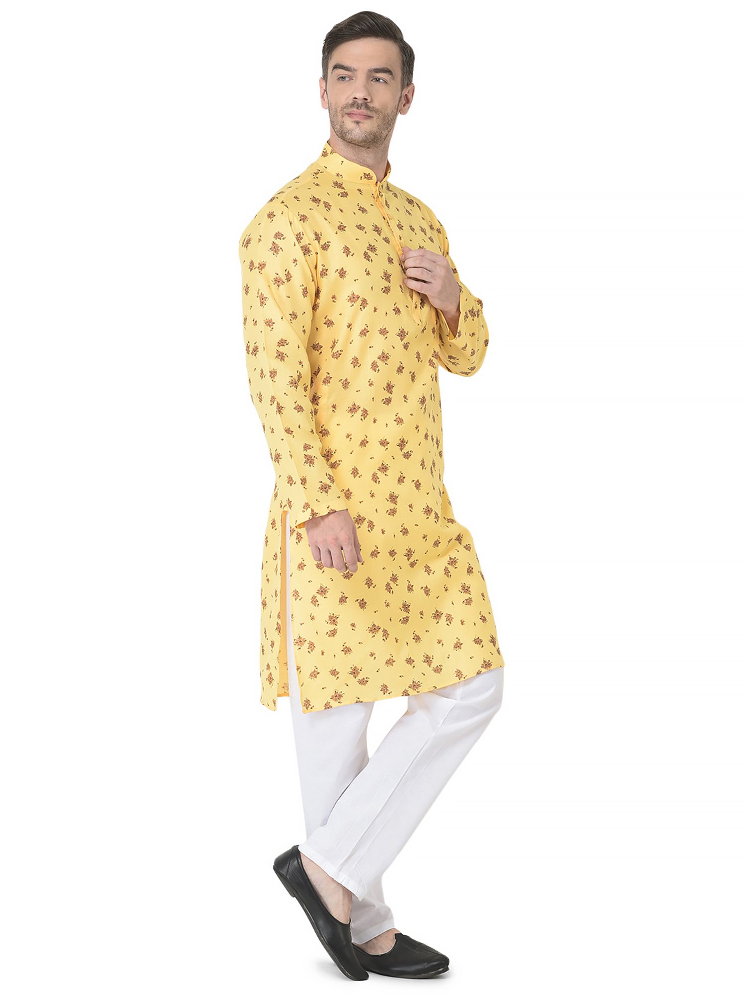 SG LEMAN Yellow & White Regular Fit Printed Kurta and Pyjama Set