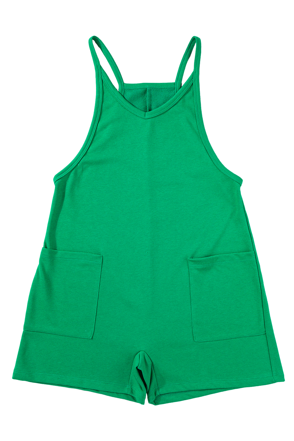 Bright Green Spaghetti Straps V Neck Pocketed Romper
