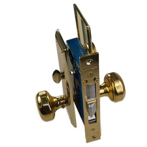 Maxtech Metro Version (Like Marks 91A/3) 1033AML Polished Brass US3 Left Hand Apartment Mortise Entry Lockset, swivel spindle with Screw on Knobs Surface Mounted Lock Set