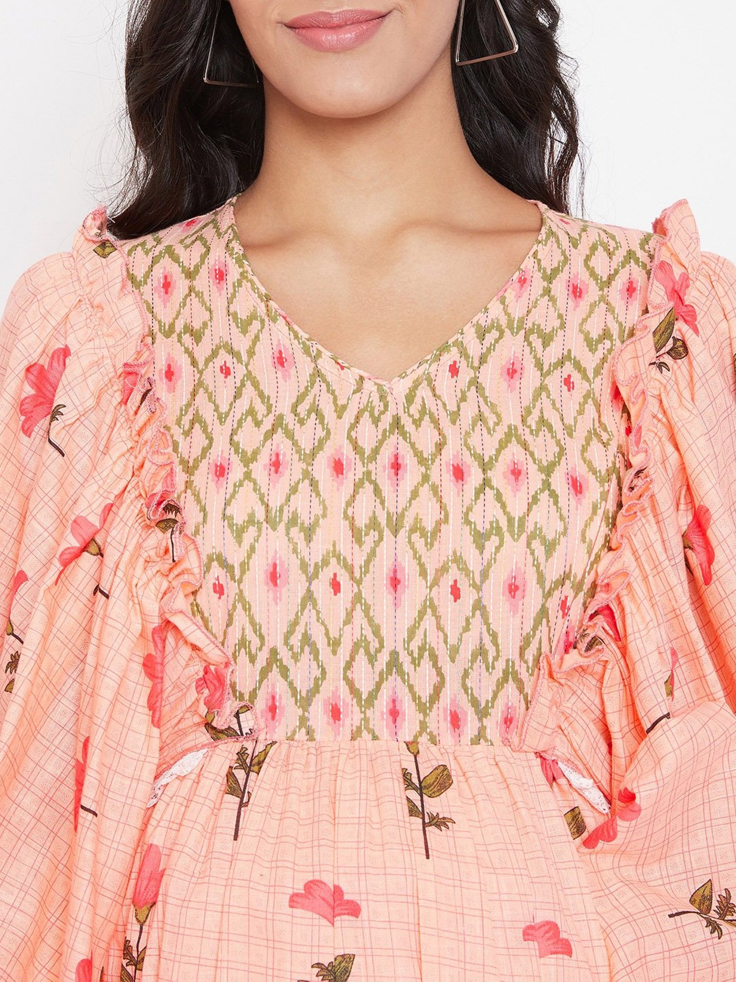 The Kaftan Company Peach Floral Print Maternity Dress