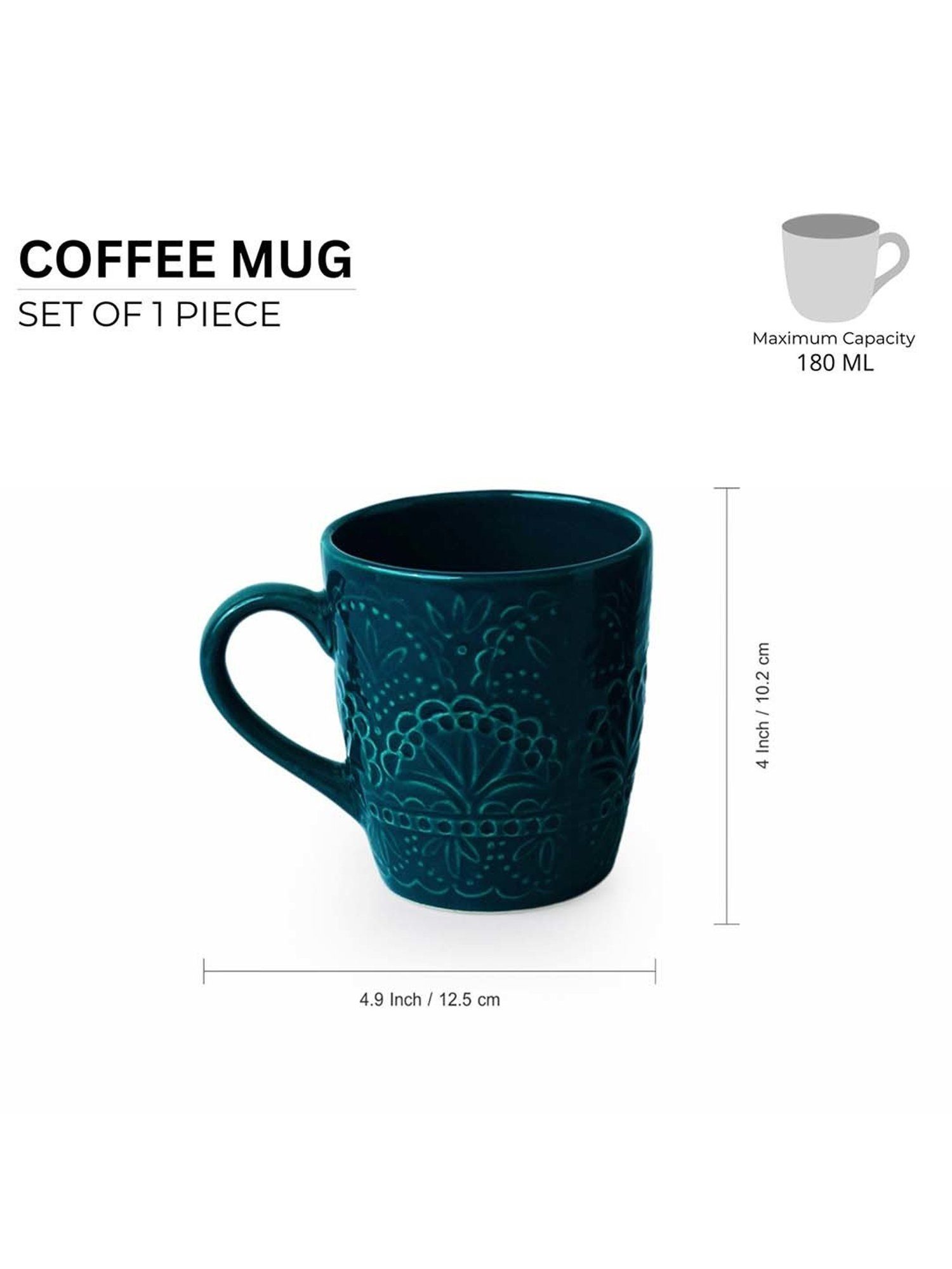 ExclusiveLane Teal Forest Dark Teal Ceramic Hand Glazed Coffee Mug (0.18 L)
