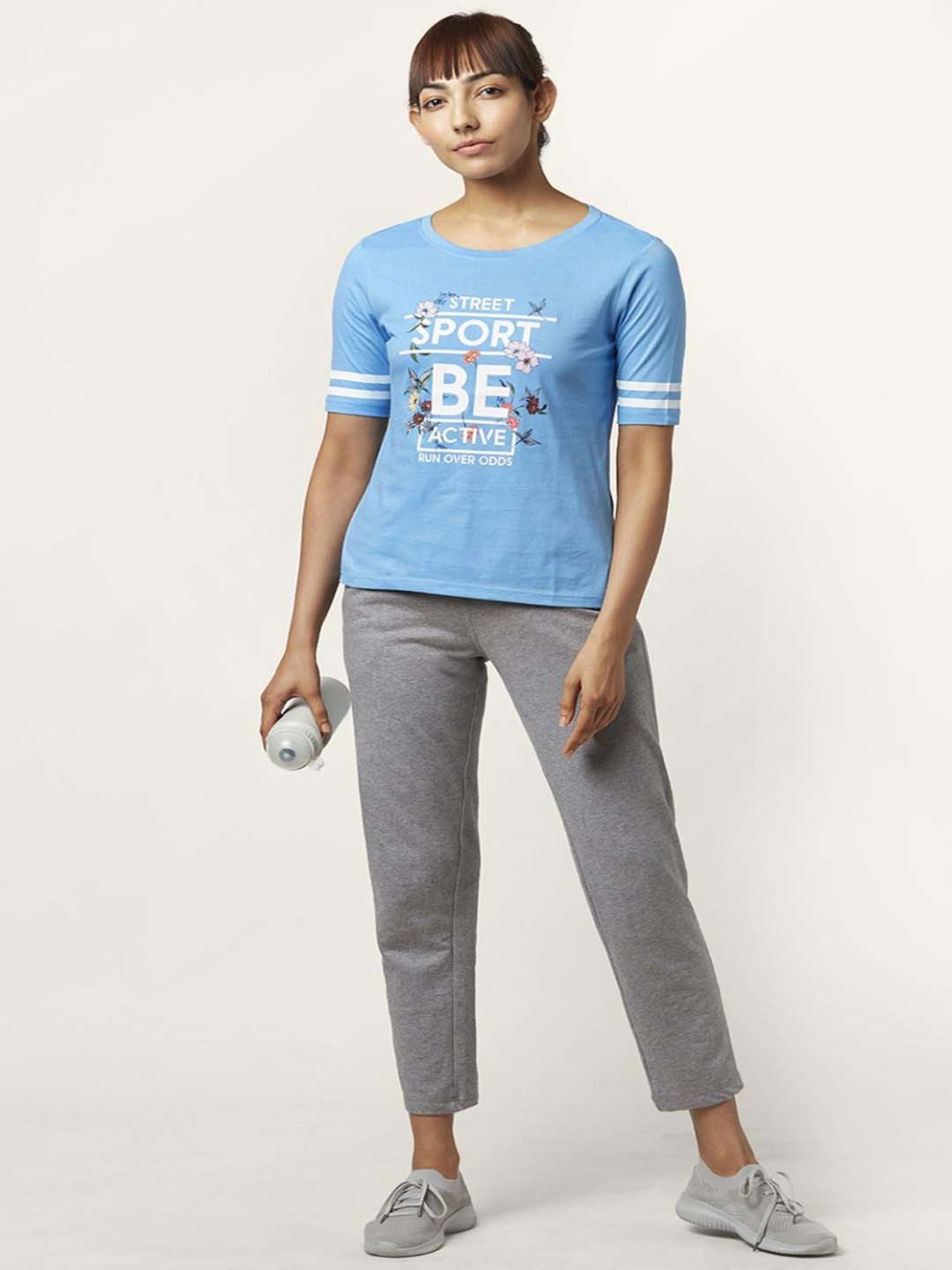 Ajile by Pantaloons Blue Cotton Graphic Print Sports T-Shirt