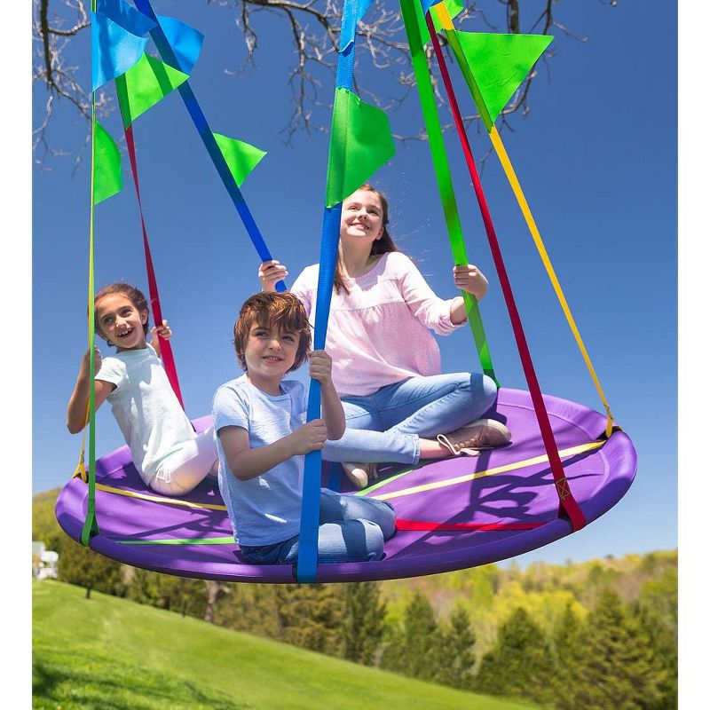 HearthSong Rainbow Flag Round Platform Tree Swing for Multiple Kids