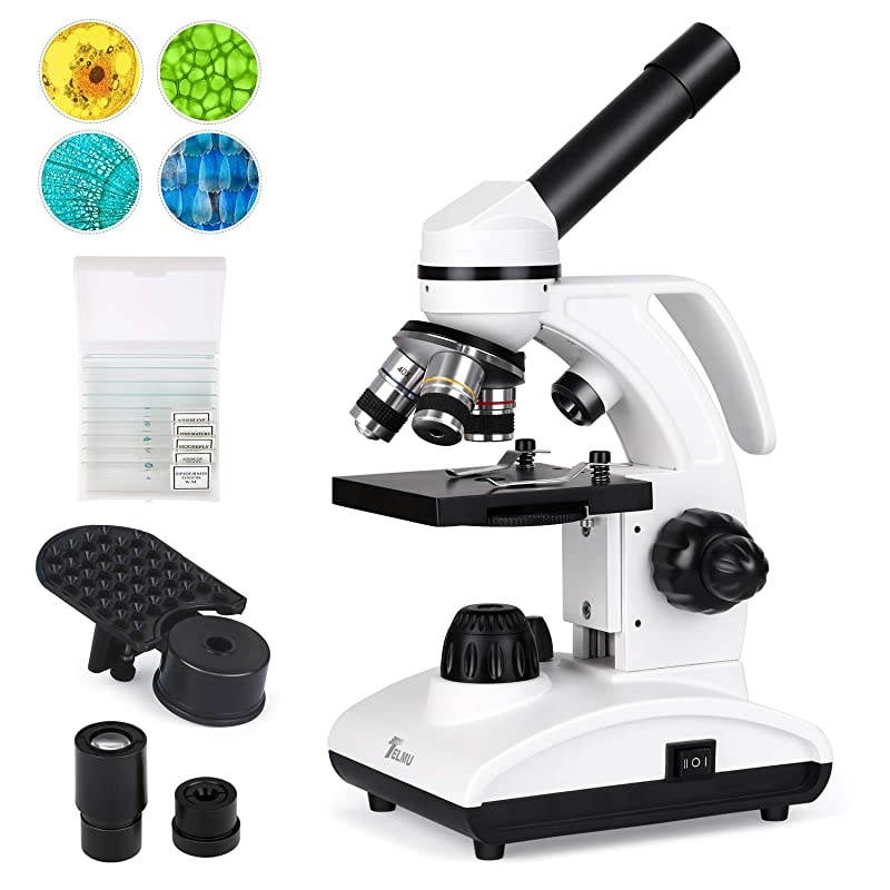 Microscope 40X1000X Dual Cordless LED Illumination Lab Compound Monocular Microscopes with Optical Glass Lenses 10 Slides