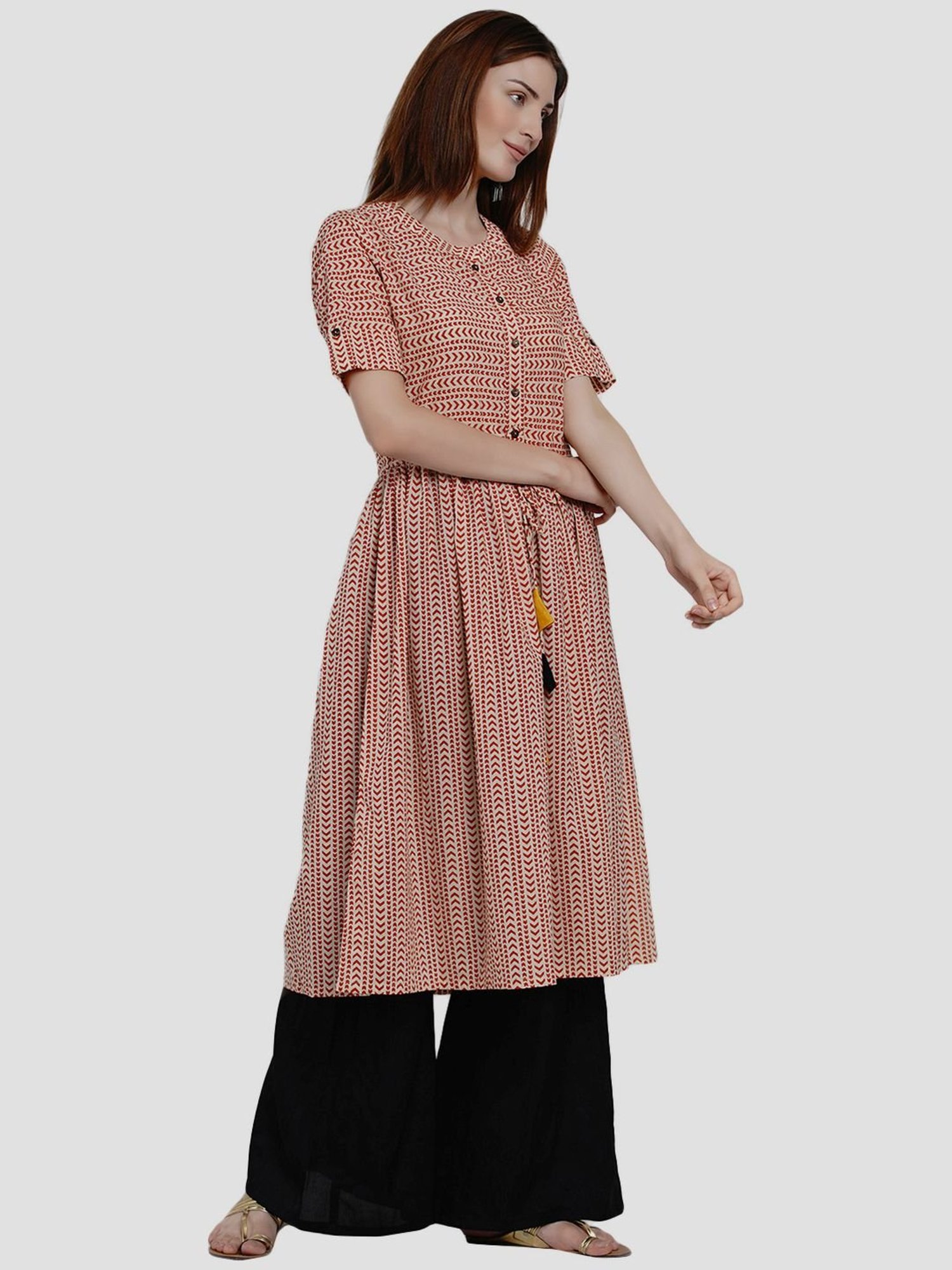 Women Republic Beige Cotton Printed A Line Kurta