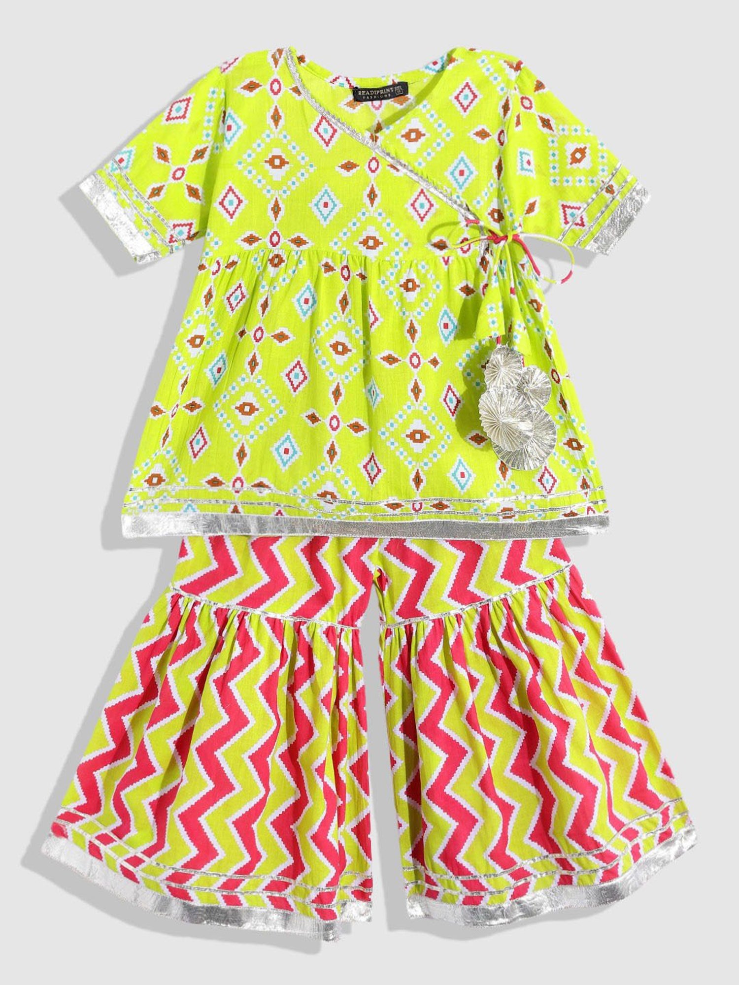 READIPRINT FASHIONS Kids Light Green Printed Kurta With Sharara