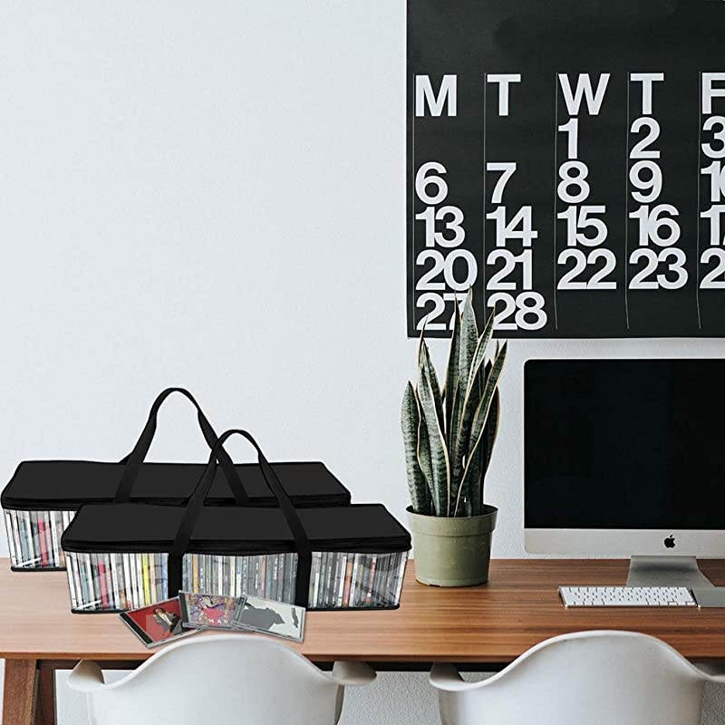 CD Storage Bag-Zip Clear-Handles-Hold 200 CD's Total-Black Top-Set/4