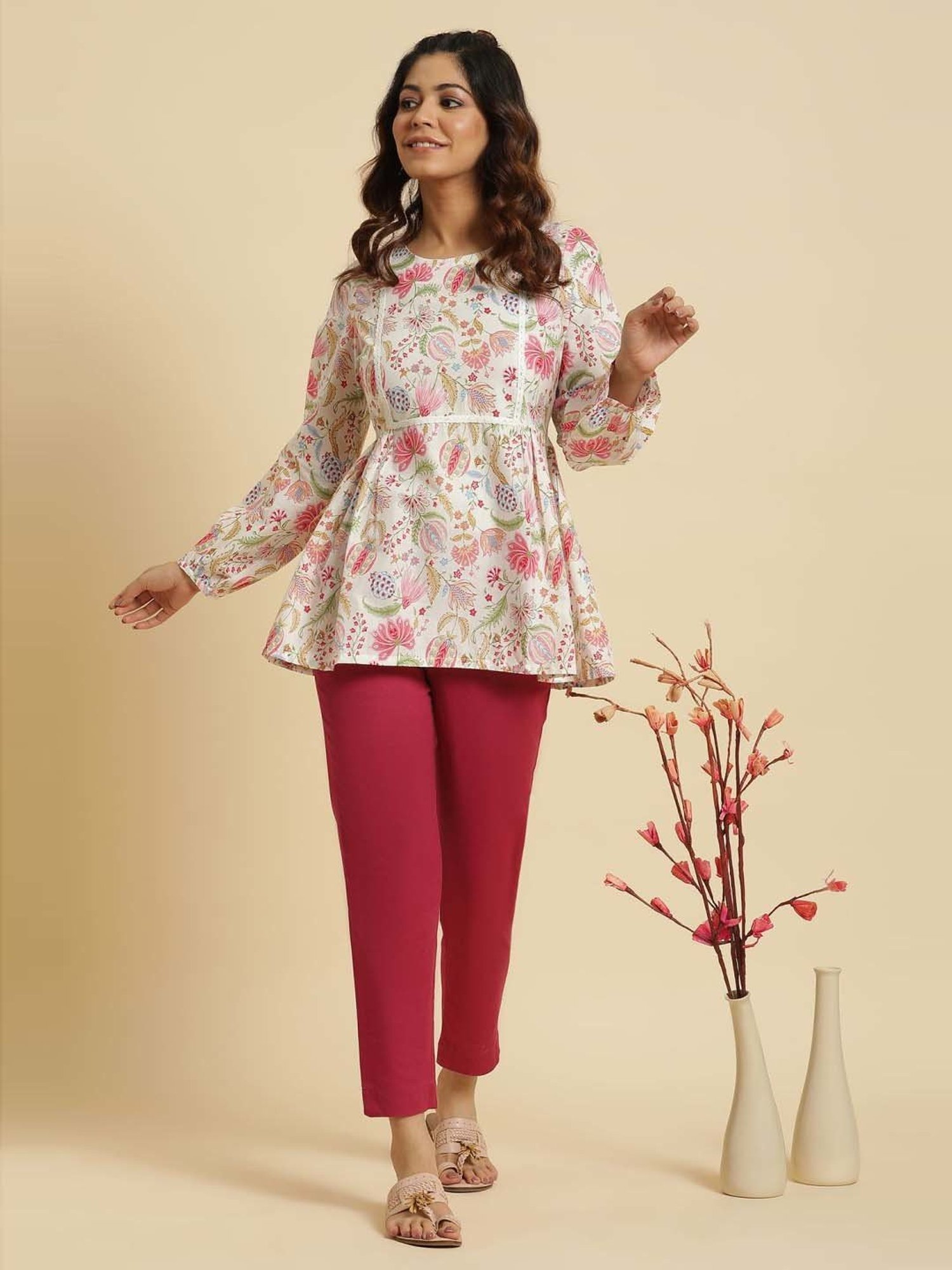 W Off-White Cotton Printed Top